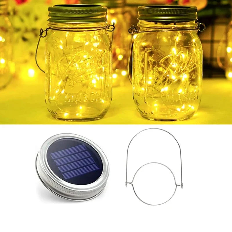 lumière led solaire mason transparent argenté vintage 20 led rechargeable extérieure patio jardin festive