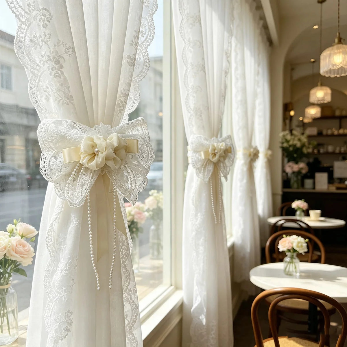 rideau blanc dentelle fleurs rubans classique chambre salon mariage erotique romantique erotique romantique erotique