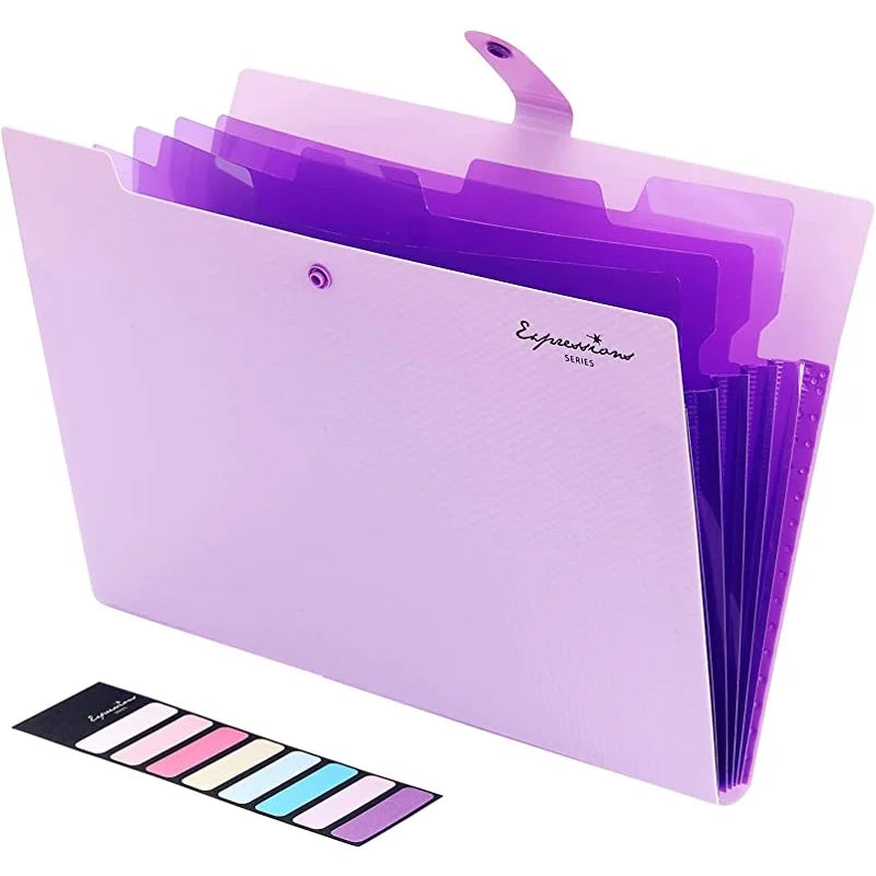 classeur compartiments gris bleu clair pochettes onglets texture micro perforée moderne fonctionnel snap closure