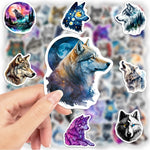 stickers adhésifs waterproof modernes illustrations loups motifs ethniques forêt nocturne galactiques multicolores adultes adolescents