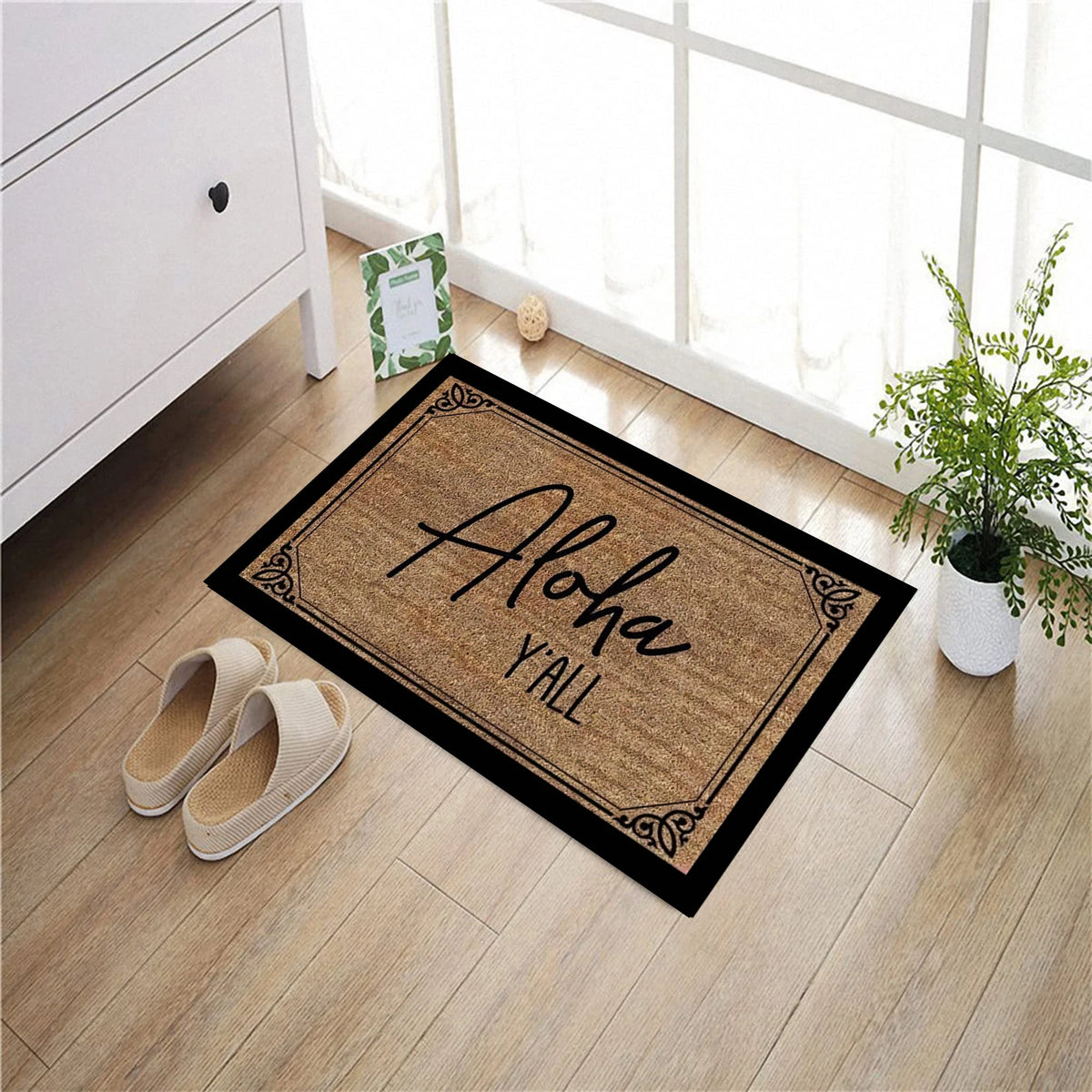 tapis d'entrée caoutchouc imperméable antibactéries antidérapant tropical palmiers noirs aloha moderne extérieurintérieur
