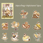 autocollants vintage multicolores personnages illustrations scènes cuisine campagne jardin opaques bricolage scrapbooking