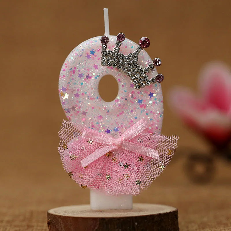 bougies numériques anniversaire forme chiffres paillettes strass rubans bleu rose décoratives féminines