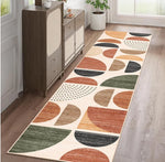 tapis moderne long motifs géométriques demi cercles couleurs variées texture douce rapide sécher