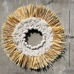 décoration murale bohème plaques raphia naturel spirale franges artisanal chambre moderne