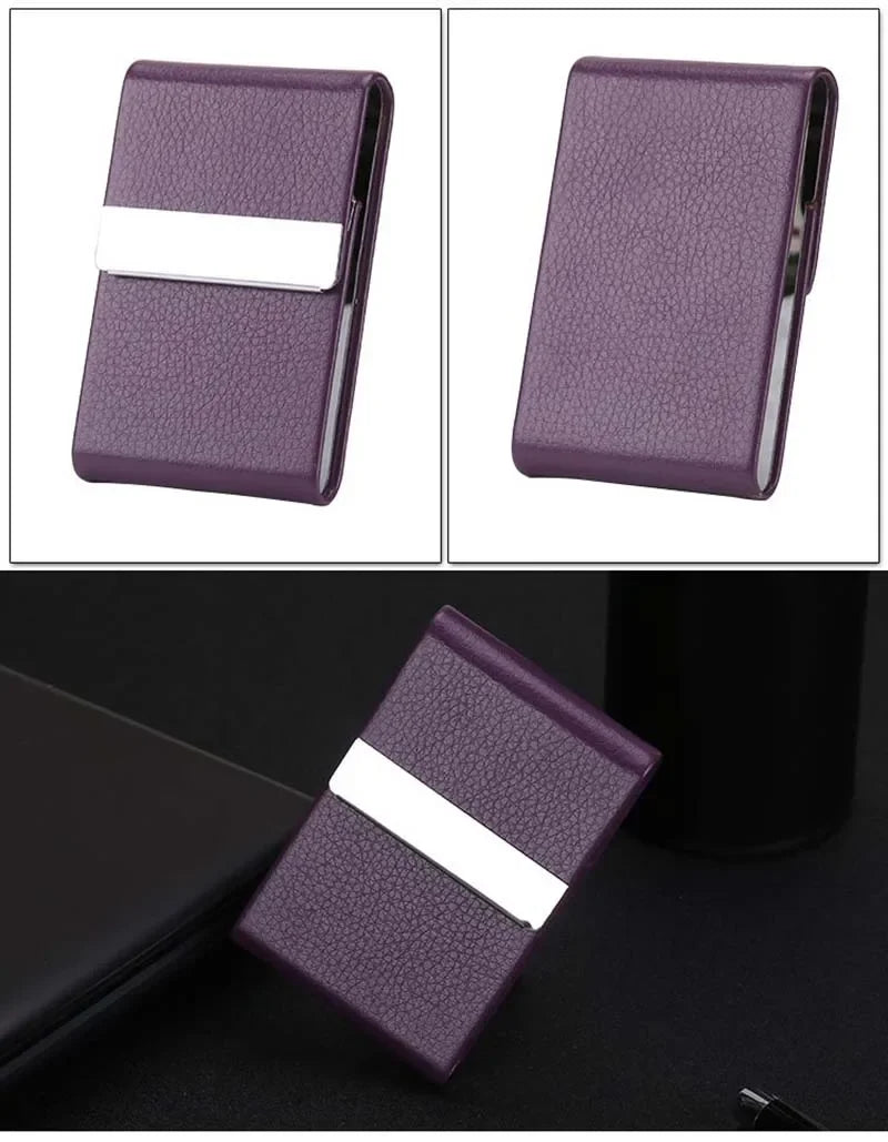 porte cartes simili cuir grainé gris métallisé clips métalliques classique opacité fumeur accessoire tabac