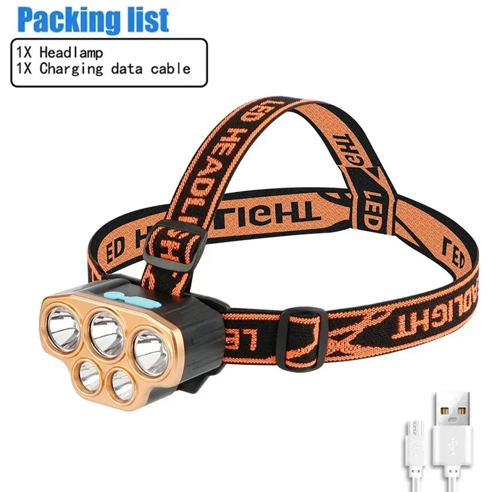 lampe frontale led rechargeable noir orange ipx4 4modes lumineuse camping