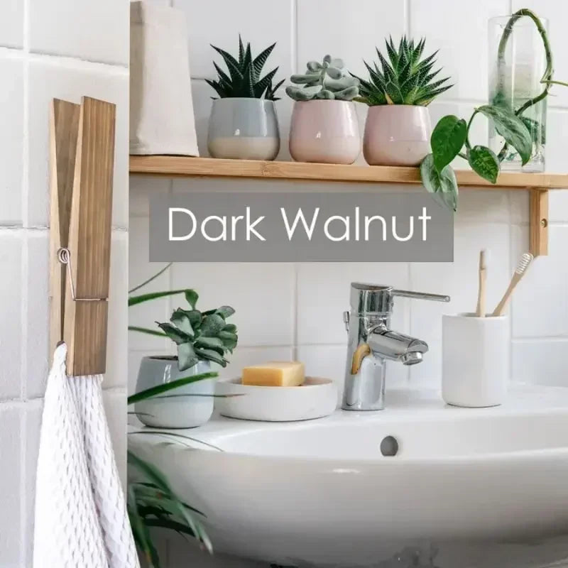 pinces linge bois naturel marron foncé rustique modernes salle bain adhésif grandes petits