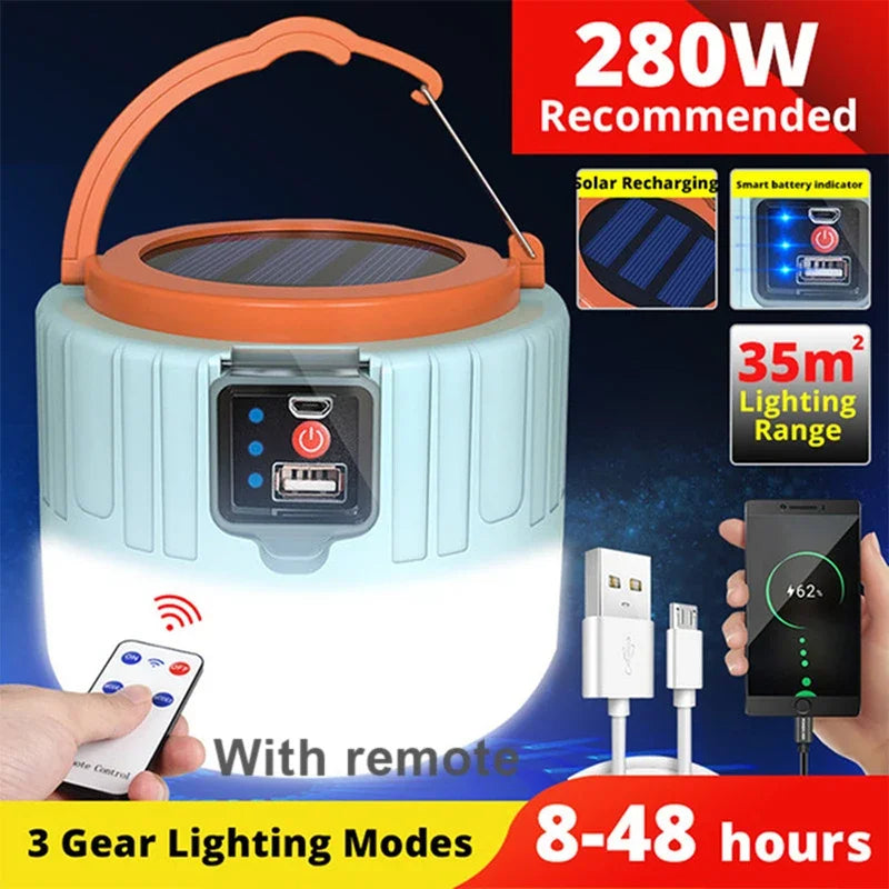 lanterne solaire rechargeable camping pêche randonnée led orange bleu clair moderne pratique