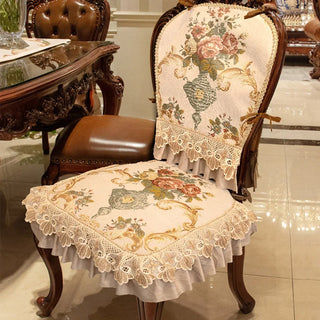 housses chaise jacquard brodé anti dérapantes floral vintage beige bleu