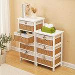 meuble tiroirs blanc rustique paniers osier tissu beige vintage chambre coucher minimaliste moderne