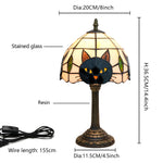 lampe table tiffany vitrail chat noir blanc contemporain interrupteur bouton stained glass