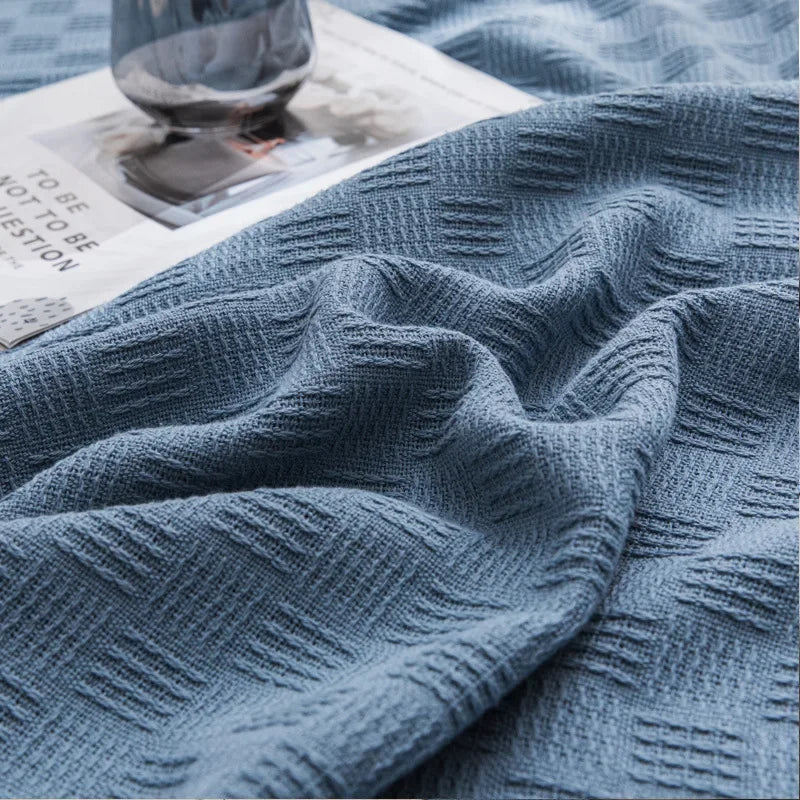couverture coton rayures horizontales bleu clair légère été moderne grande taille maison simple douce