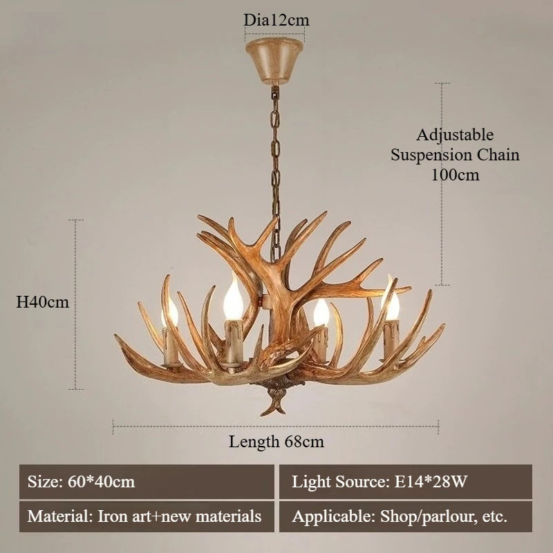 lustre rustique antlers marron clair salon chaîne ajustable sans ombre led naturel bois antlers