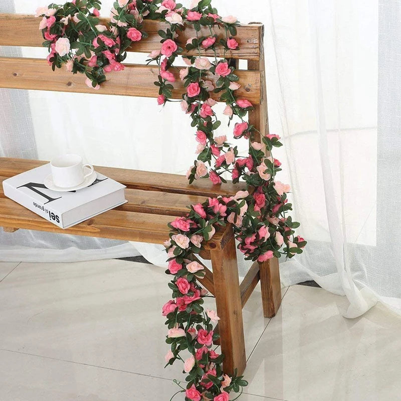 guirlande fleurs artificielles roses couleurs variées décoration extérieure intérieure romantique mariage événements festive