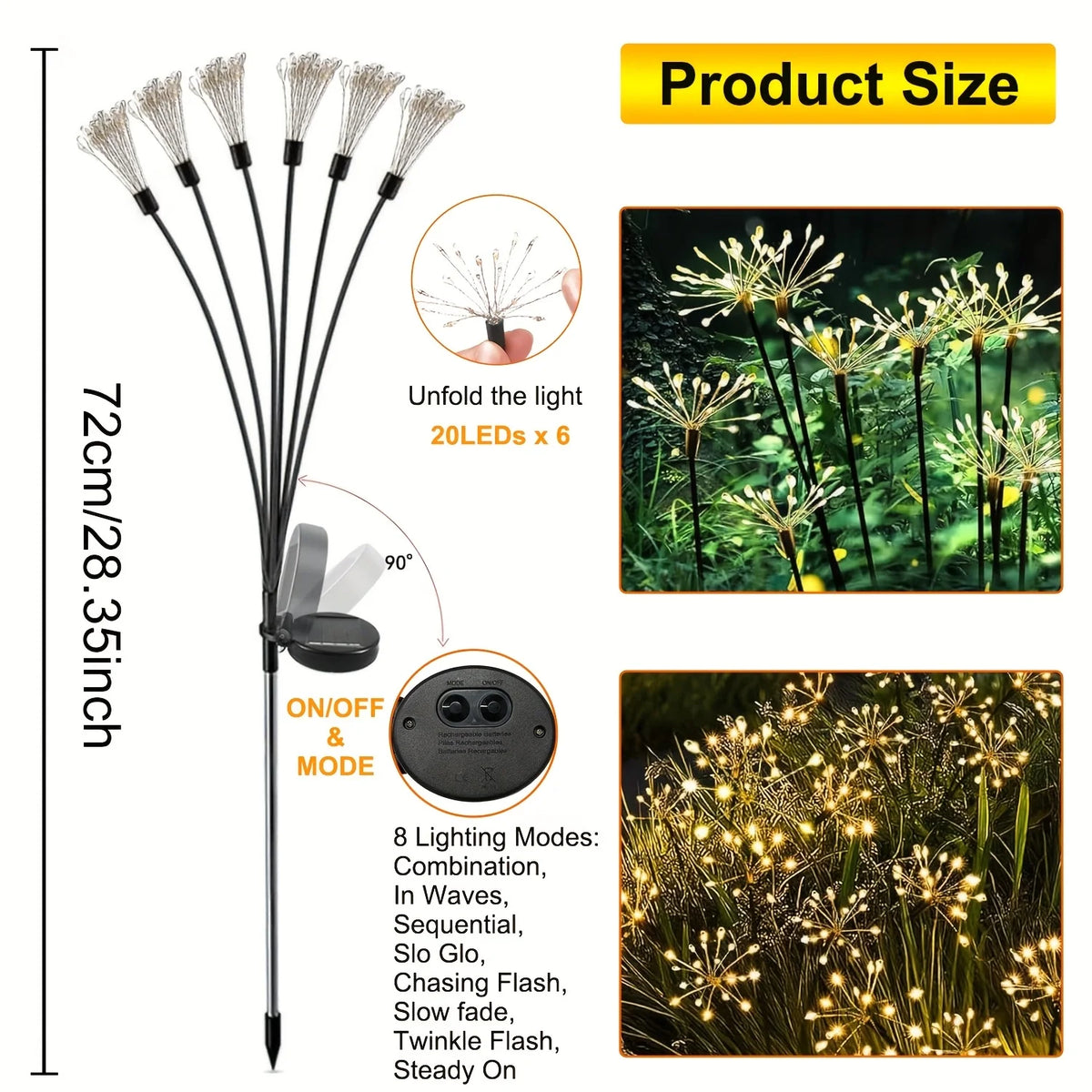 décoration extérieure solaire fleurs lumineuses 120 led moderne fixations inclusées 72cm hauteur