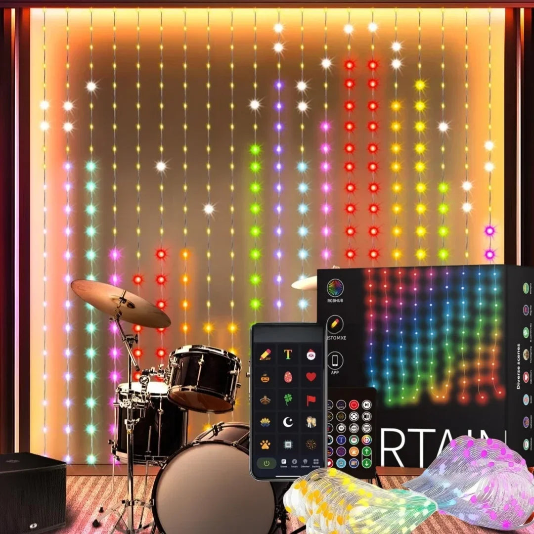 rideau lumineux led multicolore 400 leds moderne grille decorative telecommande application mobile