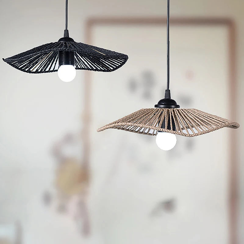 suspension lumineuse moderne tissée noir beige ampoule câble artisanal opacité chambre salon