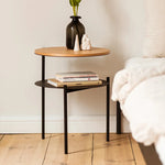 table d'appoint double niveau bois minimaliste moderne table basse pieds métalliques maison noir walnut