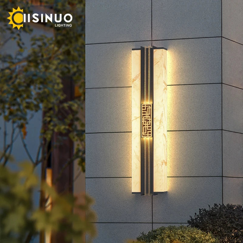 applique murale led marbre ornement doré or noir contemporaine élégante ip65 extérieur véranda