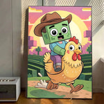 affiches art numériques pixel retro jeu vidéo animaux couleur rose blanc vert bleu gris