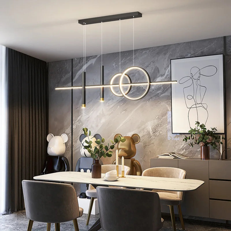 suspension lumineuse moderne minimaliste noir doré circulaire lisse led sources 10 15mètres carrés