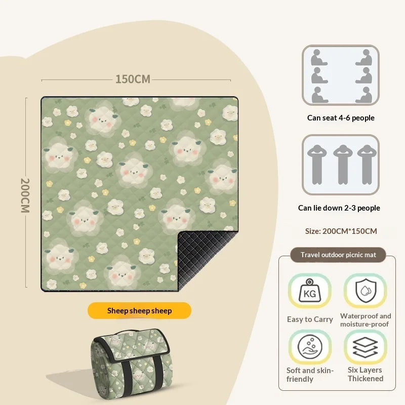 tapis pique nique pliable imperméable motif floral personnages enfants poignées transport vertclair fruits panier