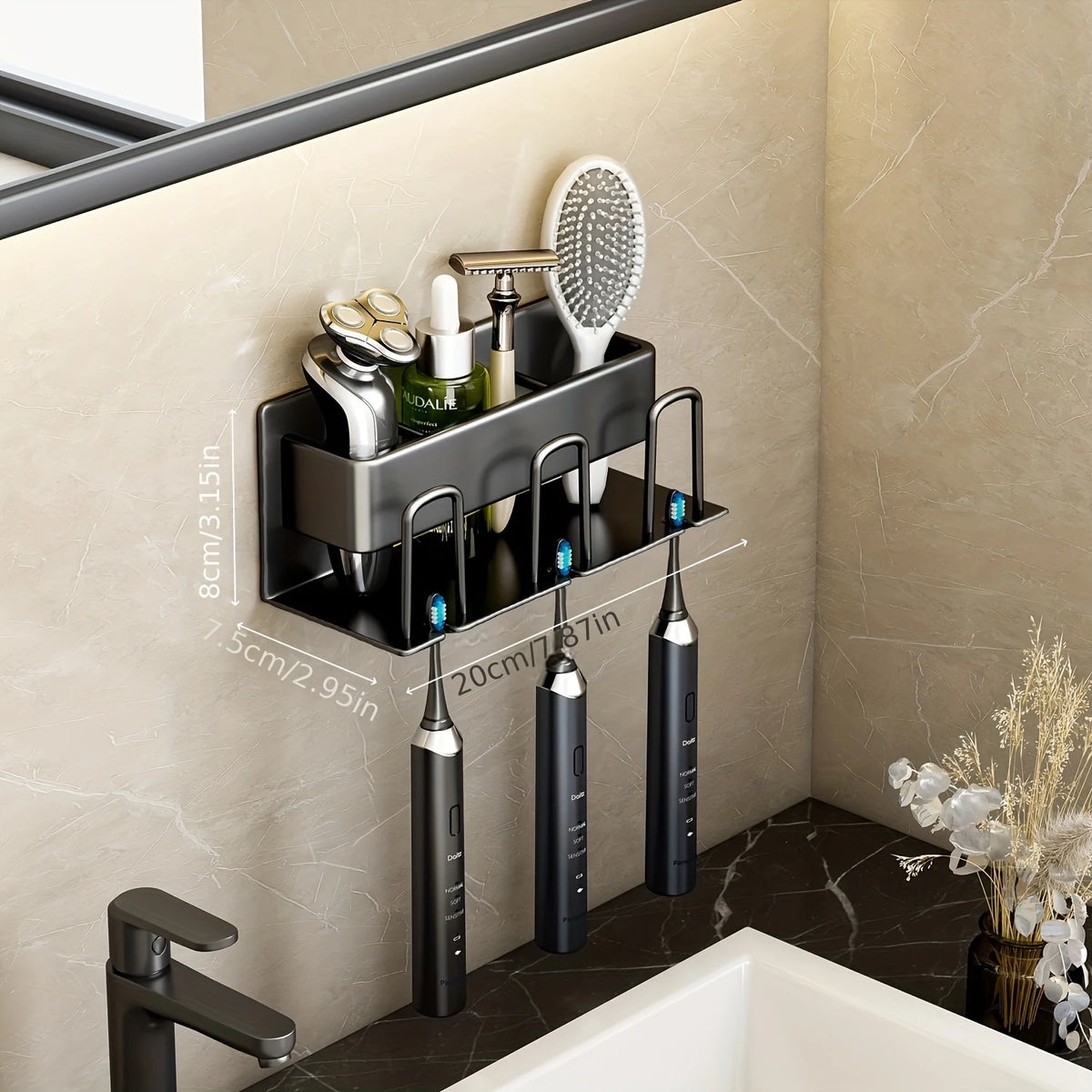 porte brosses dents gris moderne adhésif brosses dentifrice brosse toilette rasoir soins flacons 26x7,5x7,7cm