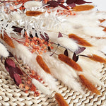 bouquet fleurs séchées naturelles blanches oranges brunes plumes feuilles anniversaire mariage decoration