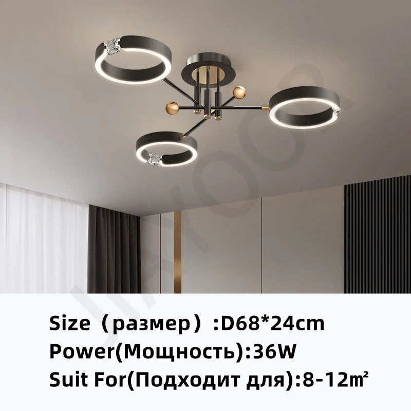 lampe suspendue moderne dorée noire anneaux circulaires luminaire salon chambre luxe