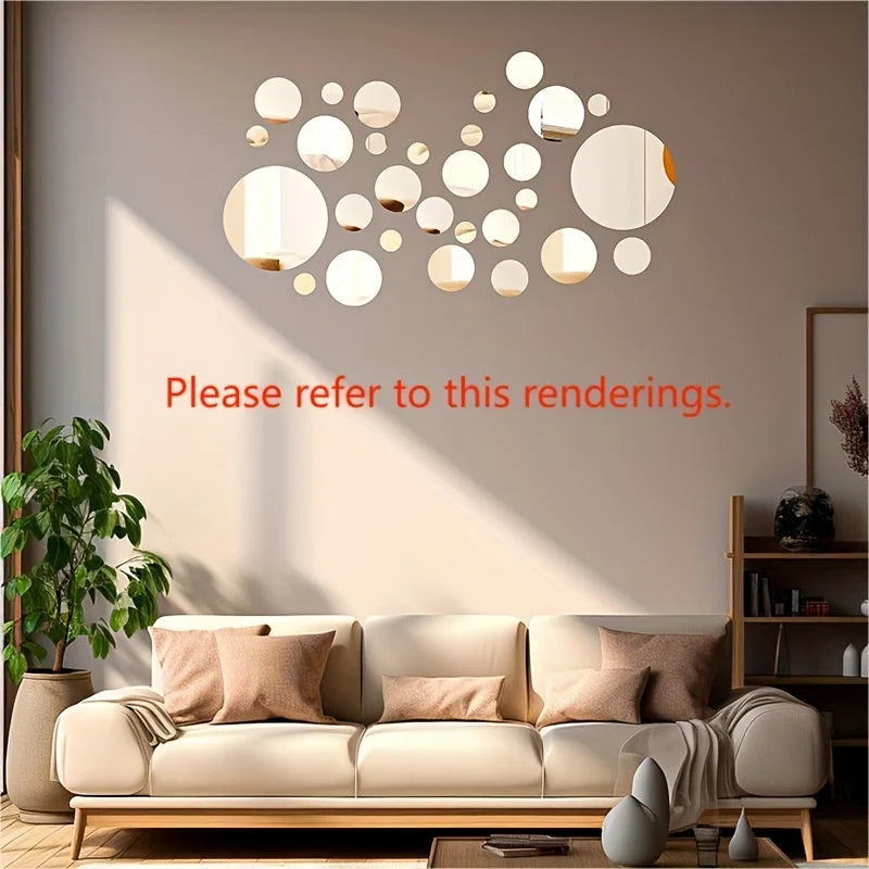 miroirs muraux modernes argentés adhésifs diverses tailles circulaires décoration chambre cuisine salle bain