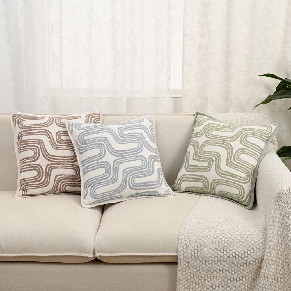 taies d'oreiller polyester jacquard motifs ondulés couleurs neutres moderne ornementales 45x45cm douces