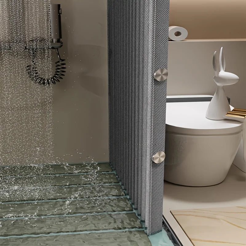 rideau douche gris rayures vertical adhésif moderne salle bain polyester durable decoration accessoire
