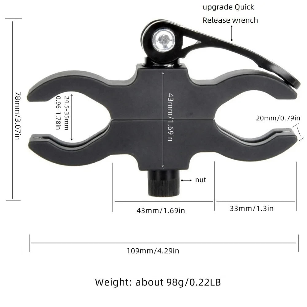 support pince double anneau noir serrage vis industriel utilitaire montée lampe poche fixe robuste