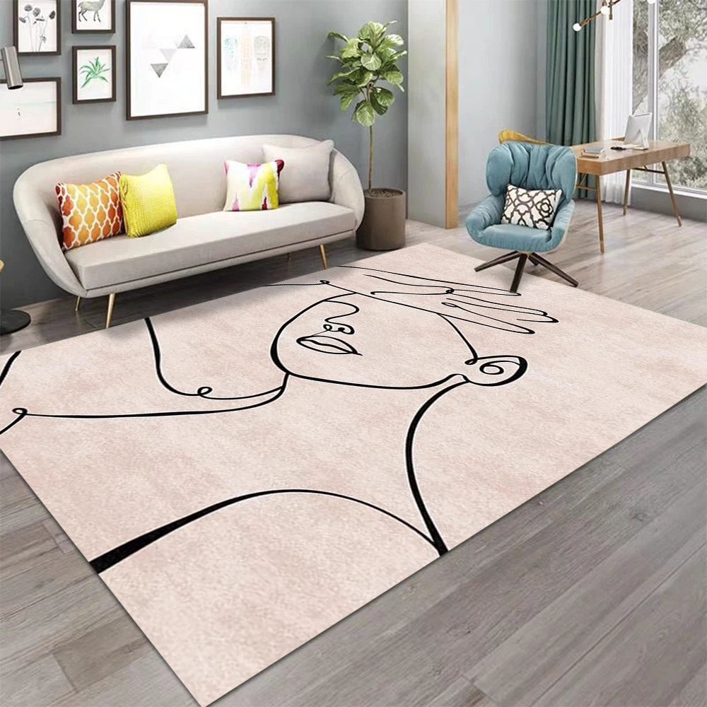 tapis moderne géométrique polyester beige bleu orange rouge salon chambre extérieur