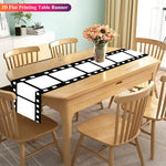 nappe runner motif film argentique deco cinema noir blanc polyeste lin maison festive