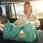 sac voyage bouteilles rangement transparentes couleurs vert bleu rose pratique moderne anneaux fixation