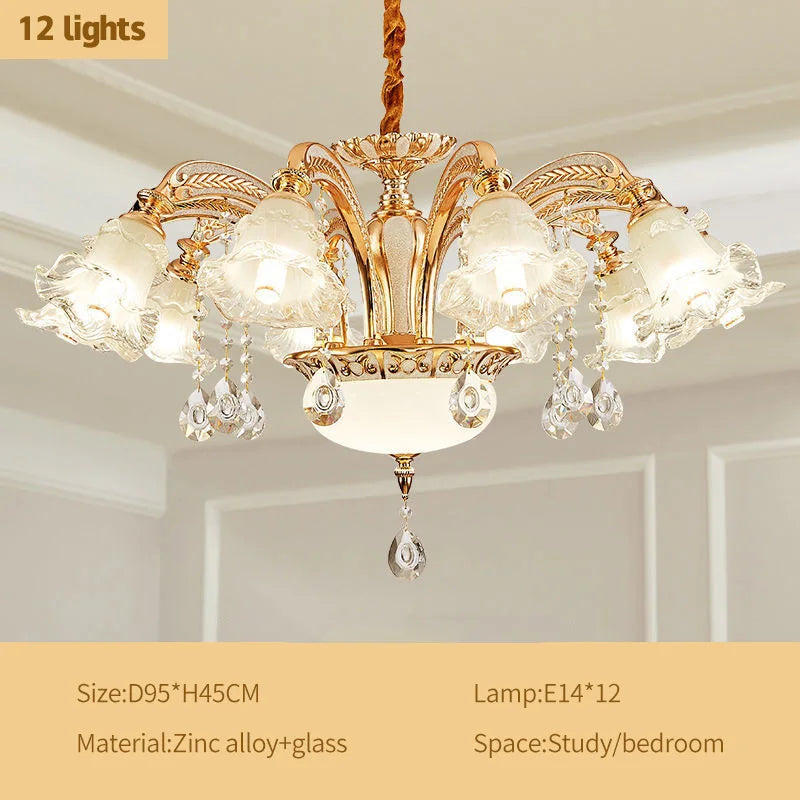 lustre doré cristal fleurs classique baroque salon encastrée led 2000lm 82000lm