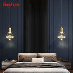 suspension lumineuse moderne cristal or transparent chambre salon led minimaliste