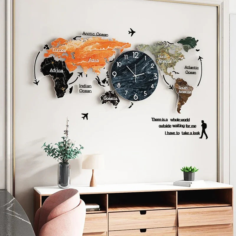 Horloge murale LED noire accrochée dans un salon moderne