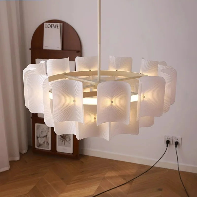 suspension lumineuse moderne pendentif blanc rayures fines opacité 120cm d100cm d80cm d60cm lumière froide