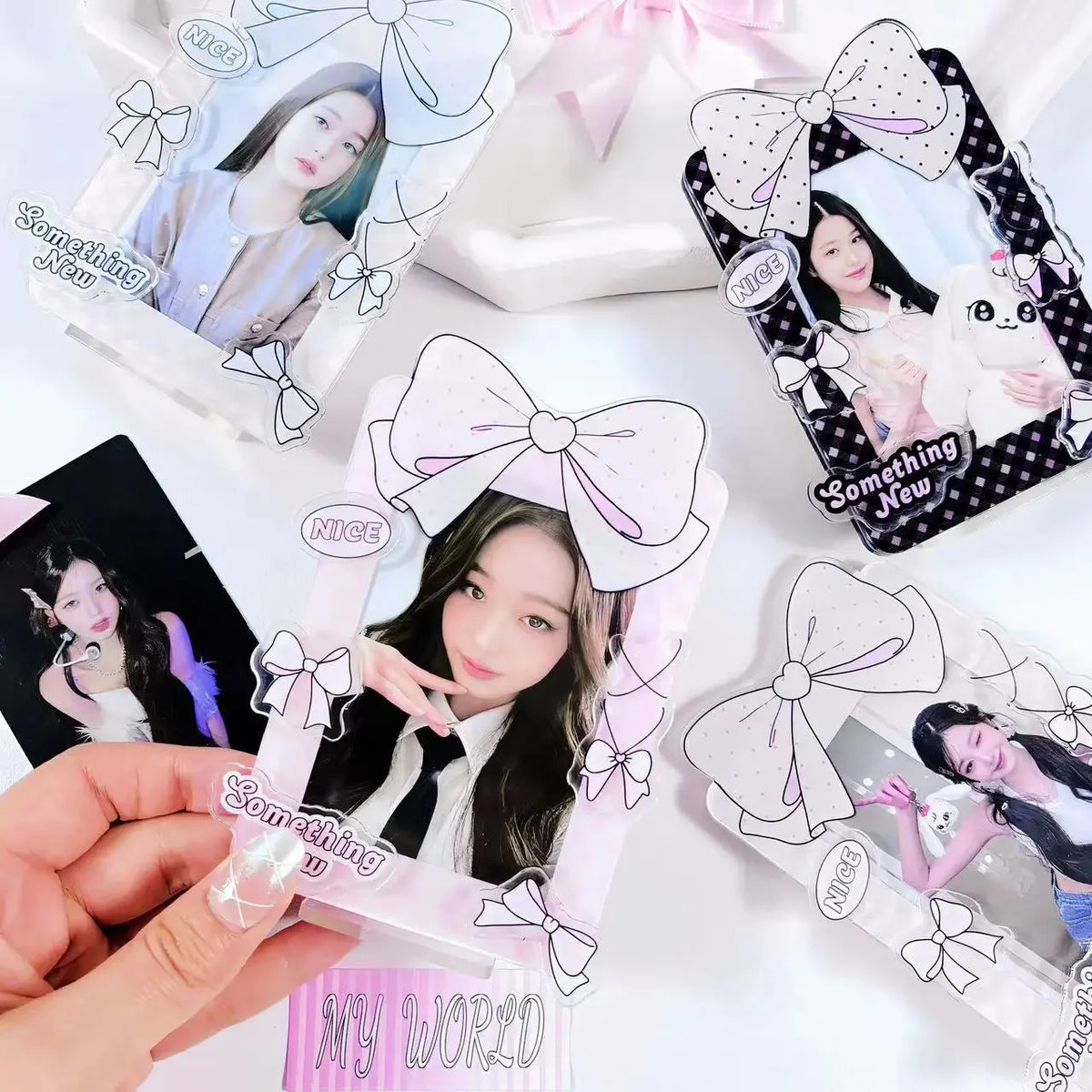 cadre photo kawaii adhésif blanc rose noir bleu clair arcs pois carreaux something nice