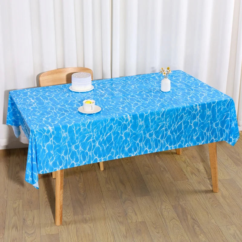 nappe table thème océan rayures bleu moderne coquillages bouteille vin plage anniversaire bébé