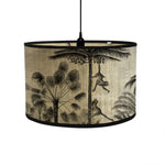 abat jour vintage imprimé tropical oiseaux plantes suspension couleur beige noir vert rouge jaune
