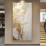 tableau abstrait contemporain toile texturée blanc doré salon chambre sans cadre vertical