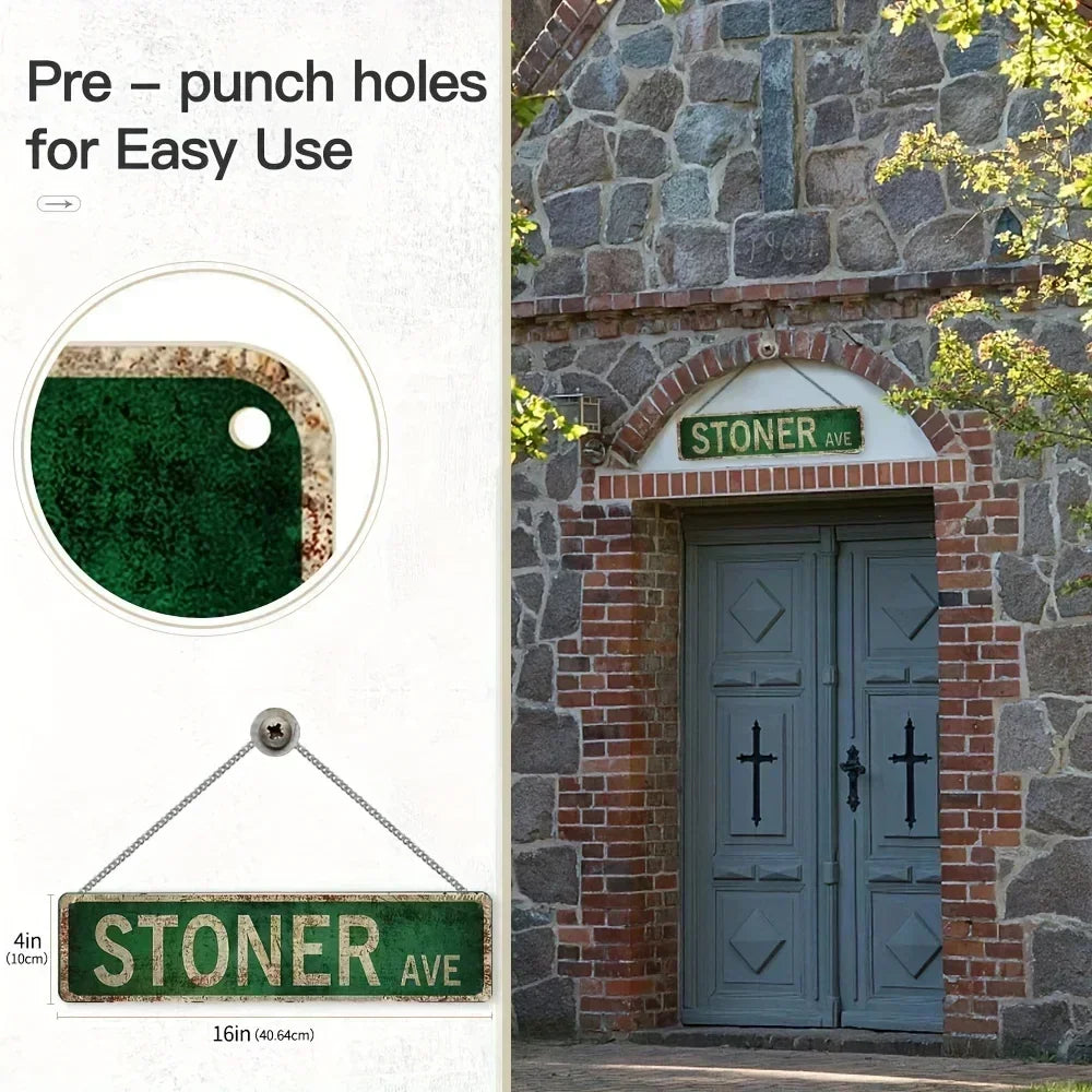 plaque rue vintage grunge fixations rustique décoration murale métal vert foncé