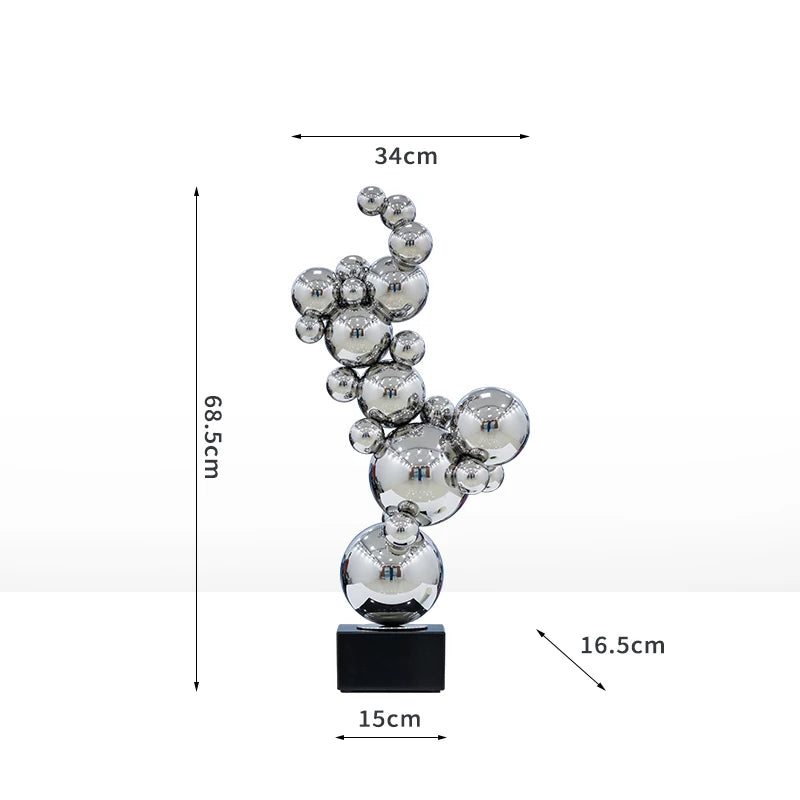 sculpture abstraite moderne sphères métal or rose arc ciel gris argenté contemporaine