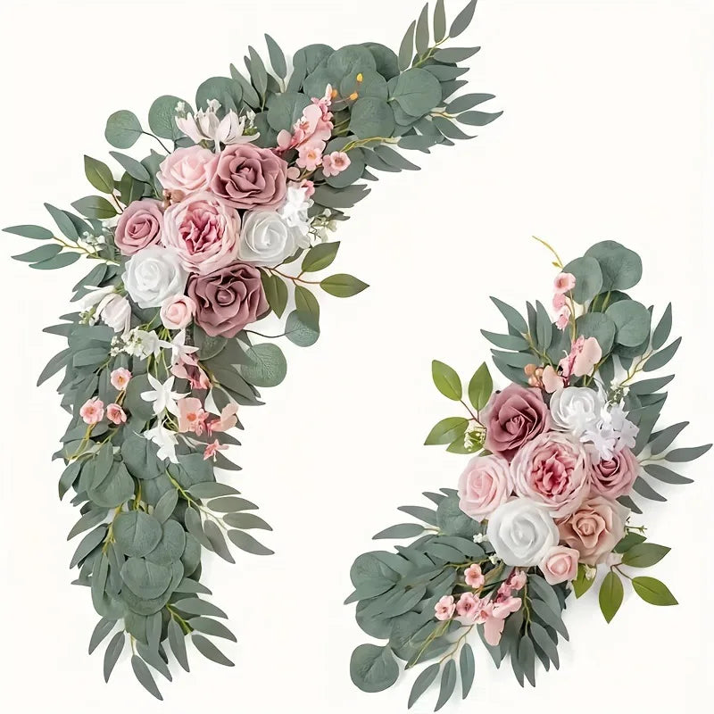 décorations florales mariage rose violet blanc feuilles vertes arches signes bienvenue