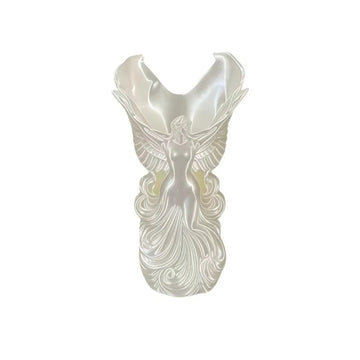 vase decoratif ange blanc art deco ondulations ailes deployees table fleurs objetos