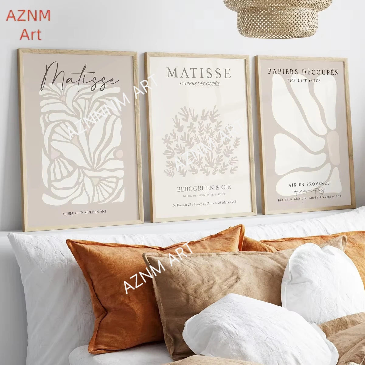 affiche art abstraite floral moderne minimaliste toile beige blanc cadre bois